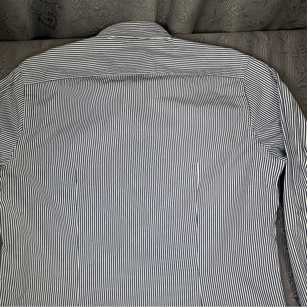 Boggi Milano Custom Fit Blue Striped Long Sleeve Button Up Dress Shirt 44” Chest - Picture 10 of 11